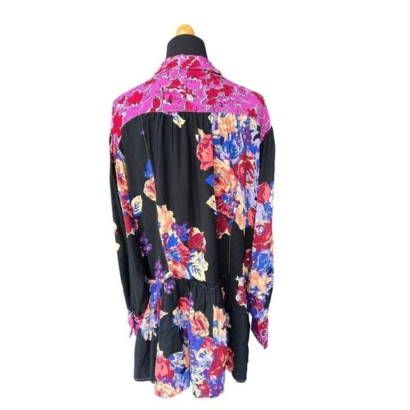 Free People Brunch A Bunch Longsleeve Tunic Top Black Floral Motif Size Small - Picture 6 of 8